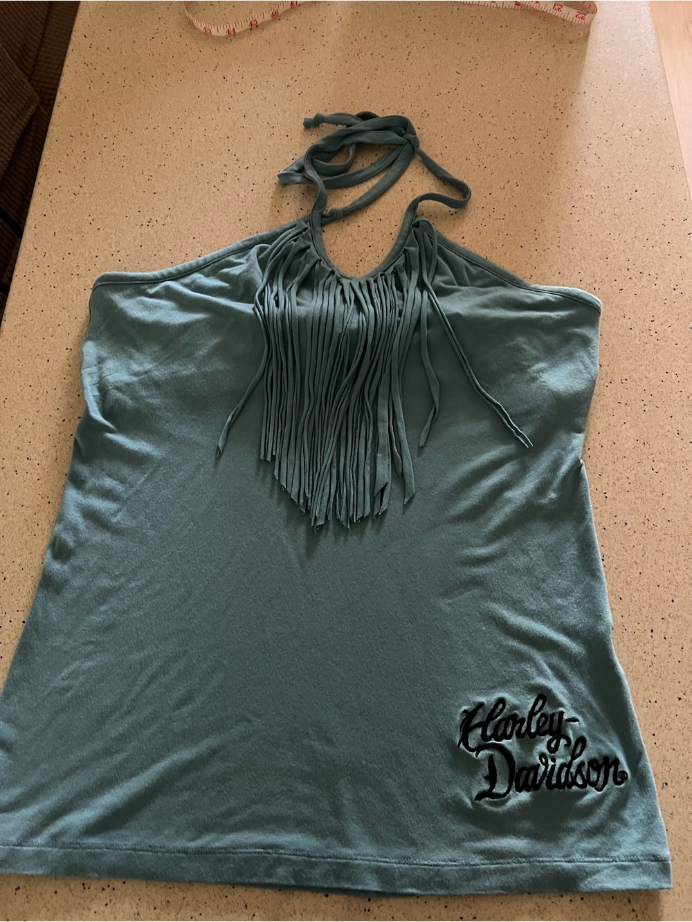 Harley-Davidson Teal Fringe Halter Tank Top in very good condition